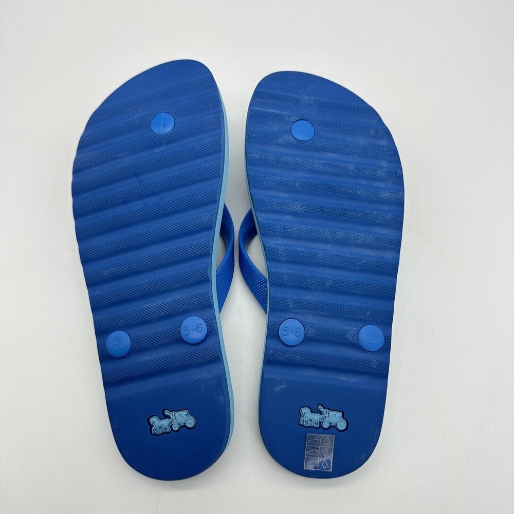 NWOT Coach Logo Zak Beach Thong Flip Flop Sandals Blue/Yellow Women’s Size 6 B - Picture 9 of 16